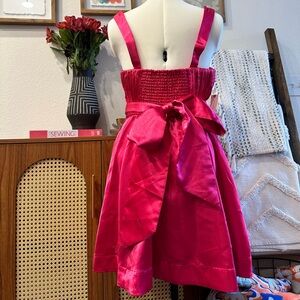 Anthropologie Maeve Bow Tie Satin Mini Dress in Hot Pink Size 10